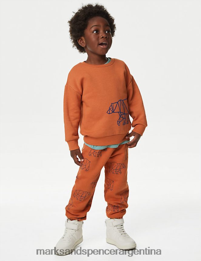 Marks & Spencer niños joggers con osito rico en algodón ropa mezcla de naranja 46VL7922