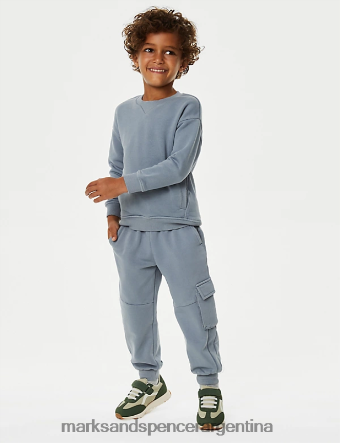 Marks & Spencer niños Conjunto de 2 piezas de sudadera rica en algodón y joggers ropa azul 46VL7812