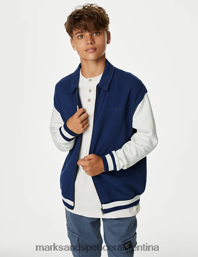Marks & Spencer niños bomber con bordado rico en algodón ropa azul medio 46VL7952