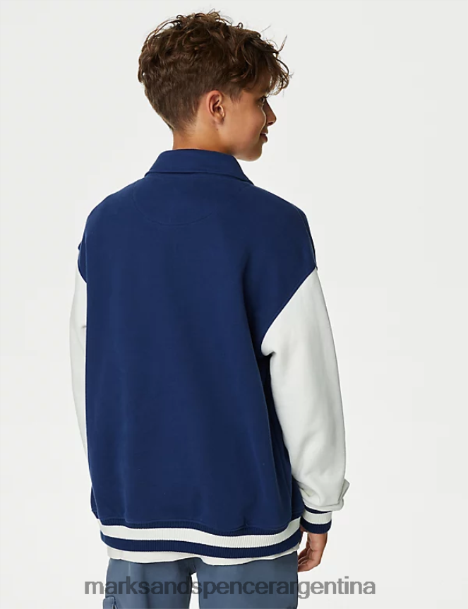 Marks & Spencer niños bomber con bordado rico en algodón ropa azul medio 46VL7952