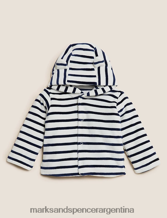 Marks & Spencer niños chaqueta con capucha a rayas de terciopelo rico en algodón ropa multi 46VL7542