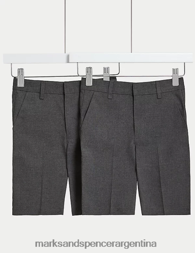 Marks & Spencer niños Paquete de 2 pantalones cortos escolares de pernera regular ropa gris 46VL8064