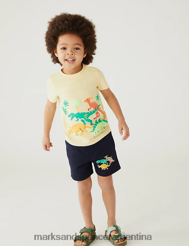 Marks & Spencer niños pantalones cortos de dinosaurio ricos en algodón ropa Armada 46VL8078