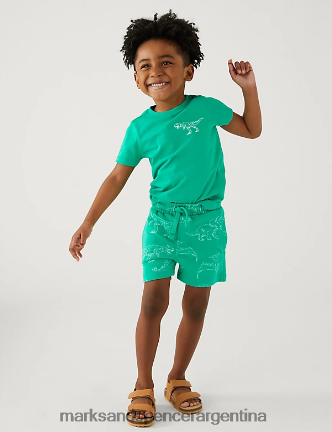 Marks & Spencer niños pantalones cortos de dinosaurio ricos en algodón ropa mezcla verde 46VL8138