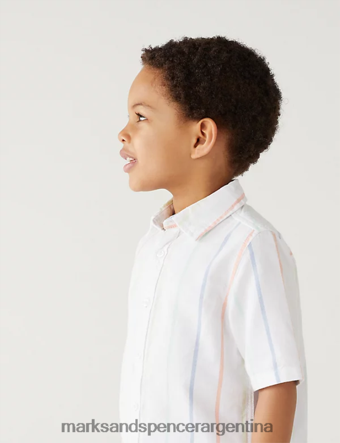 Marks & Spencer niños camisa Oxford de puro algodón a rayas ropa mezcla blanca 46VL7960