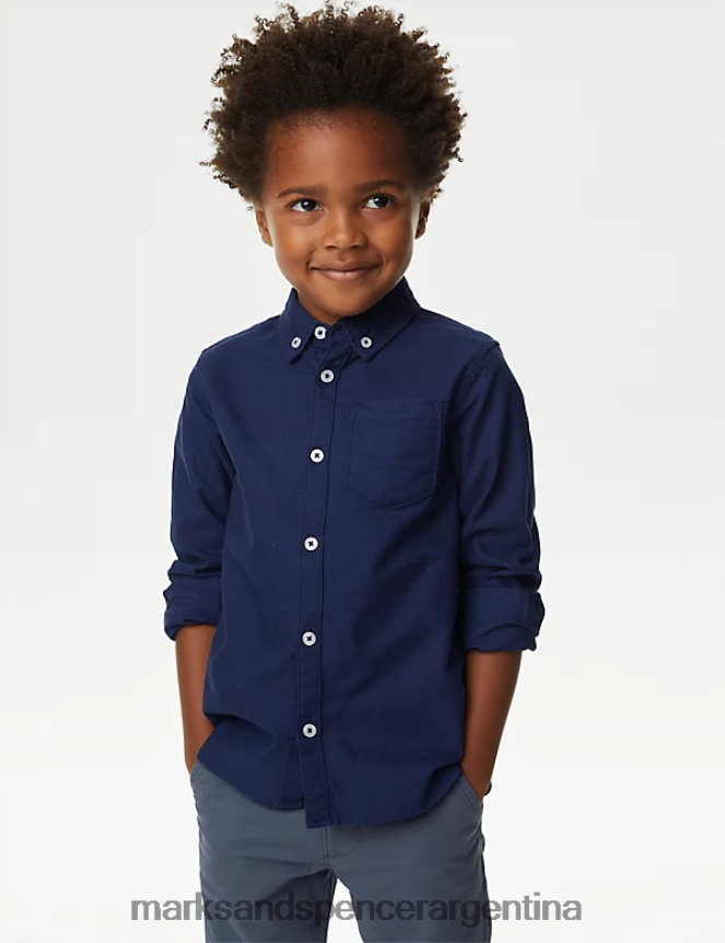 Marks & Spencer niños camisa Oxford de puro algodón ropa índigo 46VL8178