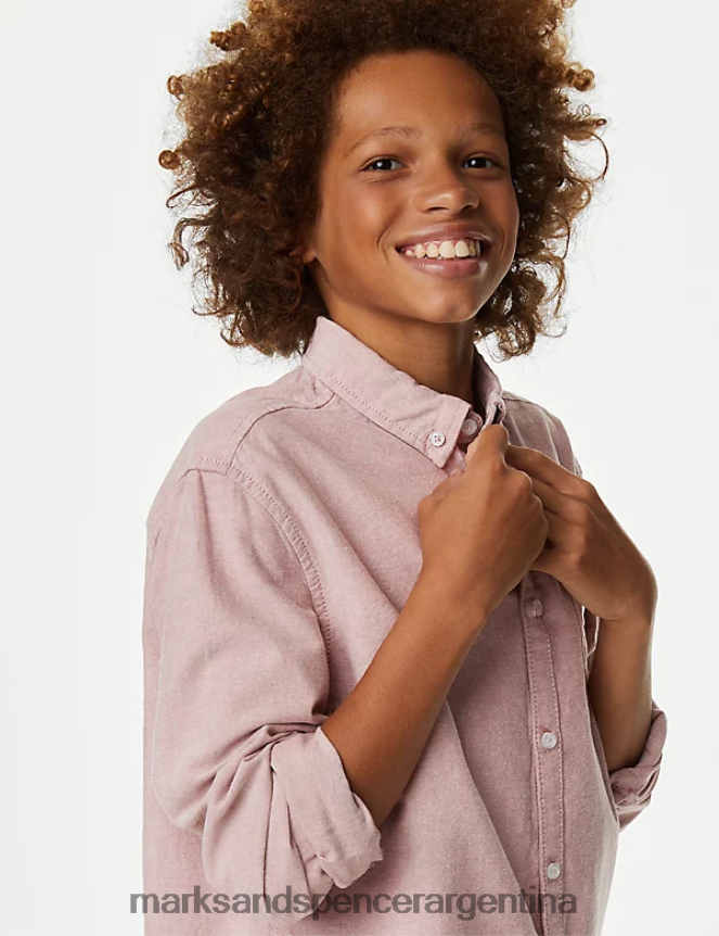 Marks & Spencer niños camisa Oxford de puro algodón ropa rosa antigua 46VL7988