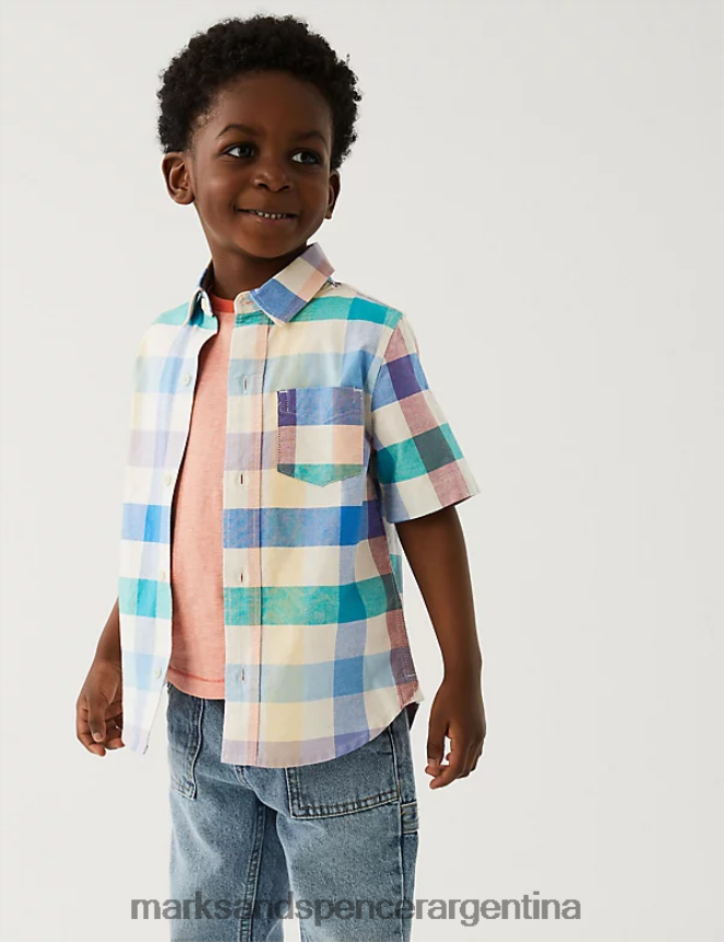 Marks & Spencer niños camisa a cuadros de puro algodón ropa multi 46VL7844