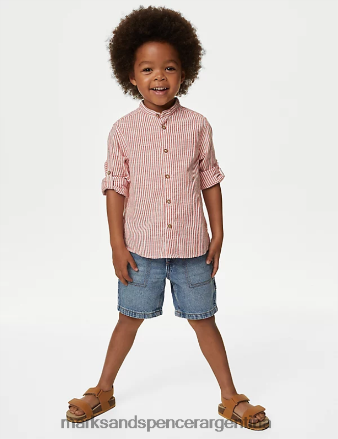 Marks & Spencer niños camisa a rayas de puro algodón ropa mezcla roja 46VL7908