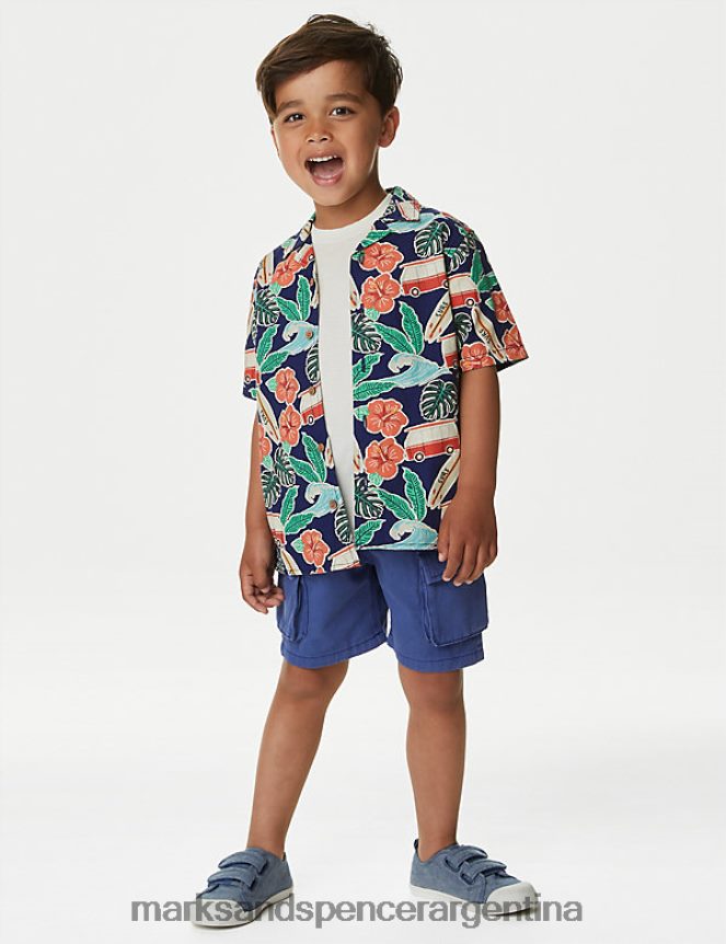 Marks & Spencer niños camisa camper de puro algodón ropa mezcla azul marino 46VL8182