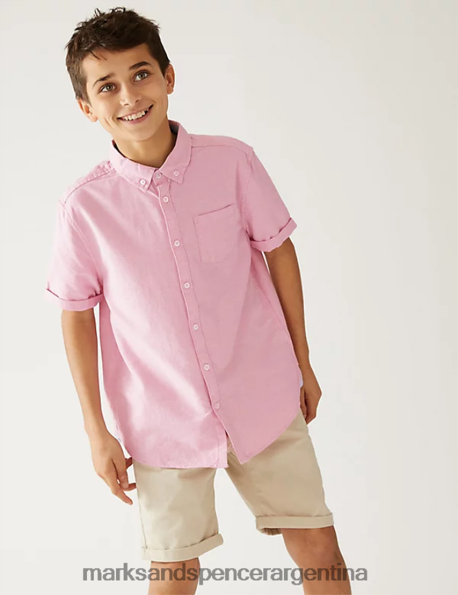 Marks & Spencer niños camisa lisa de puro algodón ropa rosa 46VL8188