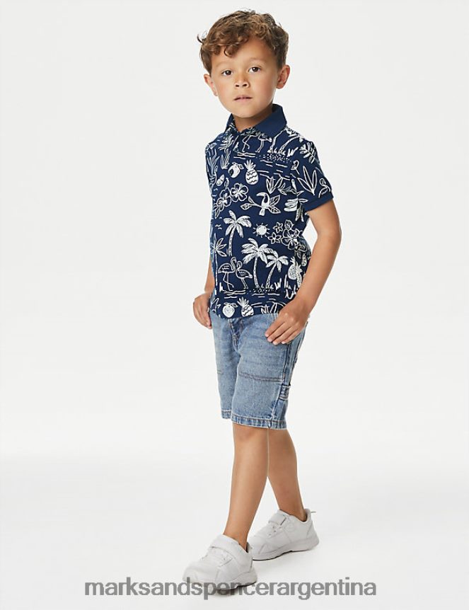 Marks & Spencer niños polo de puro algodón con estampado tropical ropa mezcla de índigo 46VL8114