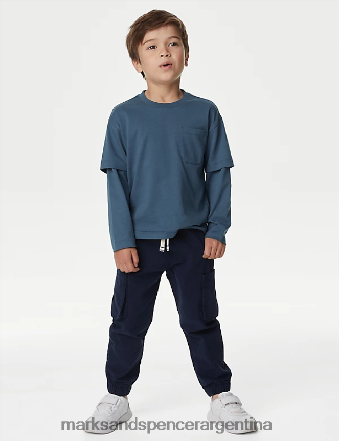 Marks & Spencer niños top de puro algodón ropa azul 46VL7978