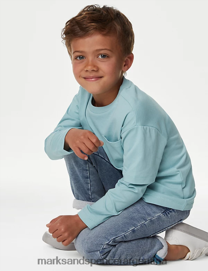 Marks & Spencer niños top de puro algodón ropa azul claro 46VL7880