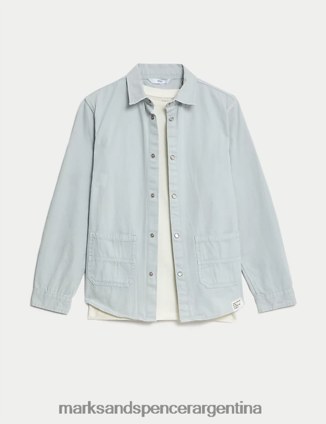 Marks & Spencer niños 2 piezas camisa y camiseta de puro algodón ropa azul claro 46VL7974