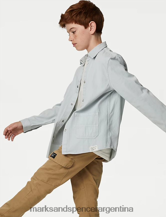 Marks & Spencer niños 2 piezas camisa y camiseta de puro algodón ropa azul claro 46VL7974