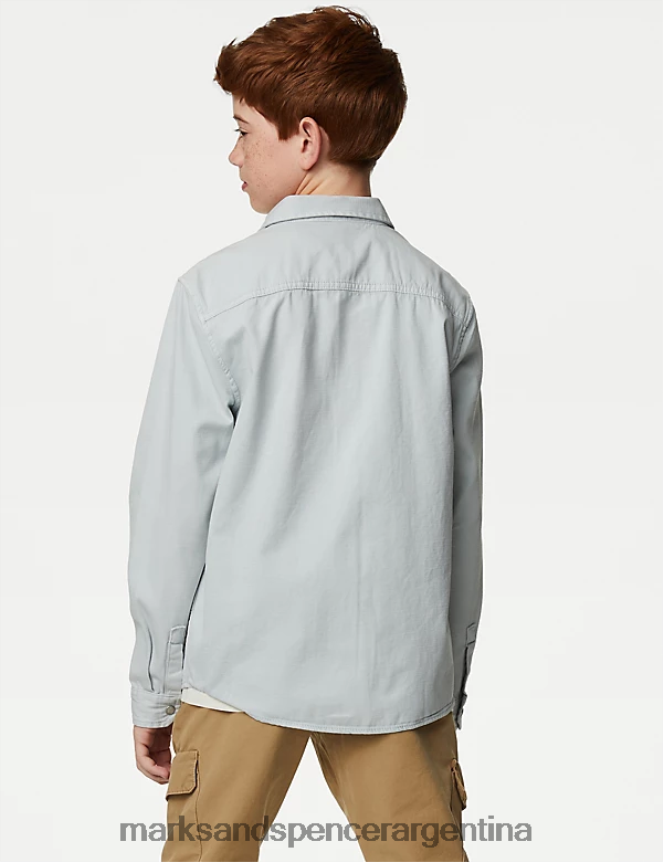 Marks & Spencer niños 2 piezas camisa y camiseta de puro algodón ropa azul claro 46VL7974