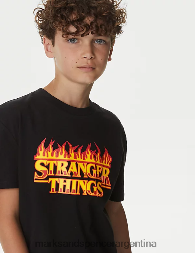 Marks & Spencer niños Camiseta de puro algodón Stranger Things ropa mezcla negra 46VL8080