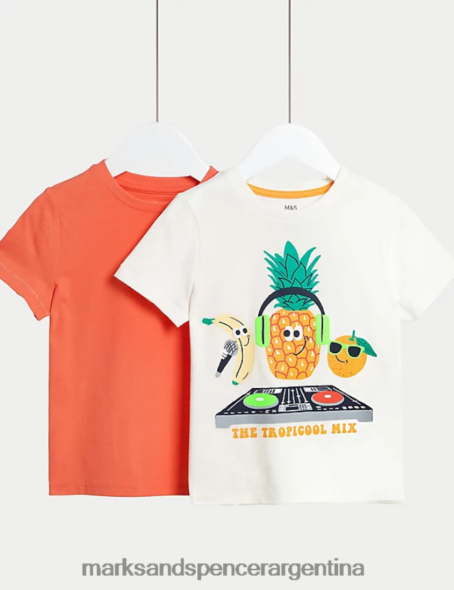 Marks & Spencer niños Pack de 2 camisetas lisas y de piña de puro algodón ropa mezcla de naranja 46VL8106