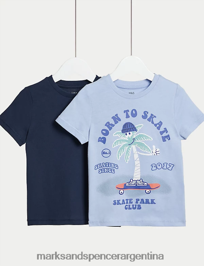 Marks & Spencer niños Pack de 2 camisetas skate y lisas de puro algodón ropa mezcla azul 46VL7850