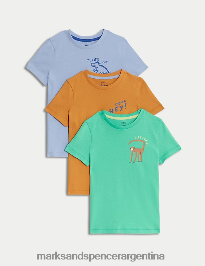 Marks & Spencer niños Pack de 3 camisetas con eslogan de puro algodón ropa multi 46VL8108