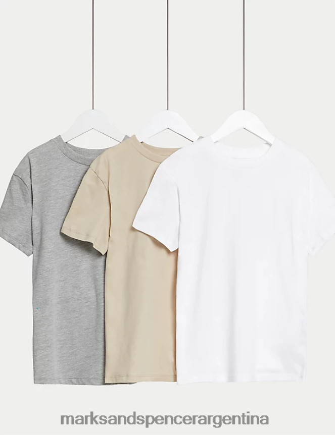 Marks & Spencer niños Paquete de 3 camisetas ricas en algodón ropa mezcla de piedras 46VL8050