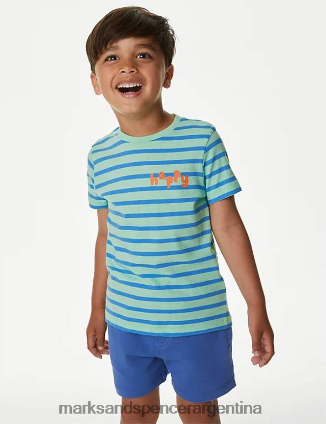 Marks & Spencer niños camiseta a rayas de puro algodón ropa mezcla verde 46VL8084