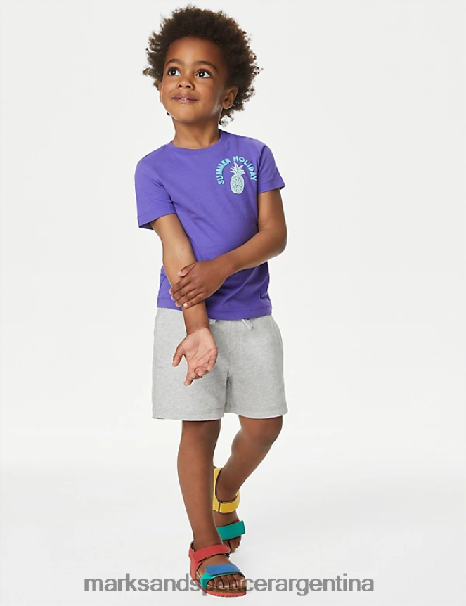 Marks & Spencer niños camiseta con eslogan de puro algodón ropa púrpura 46VL8190