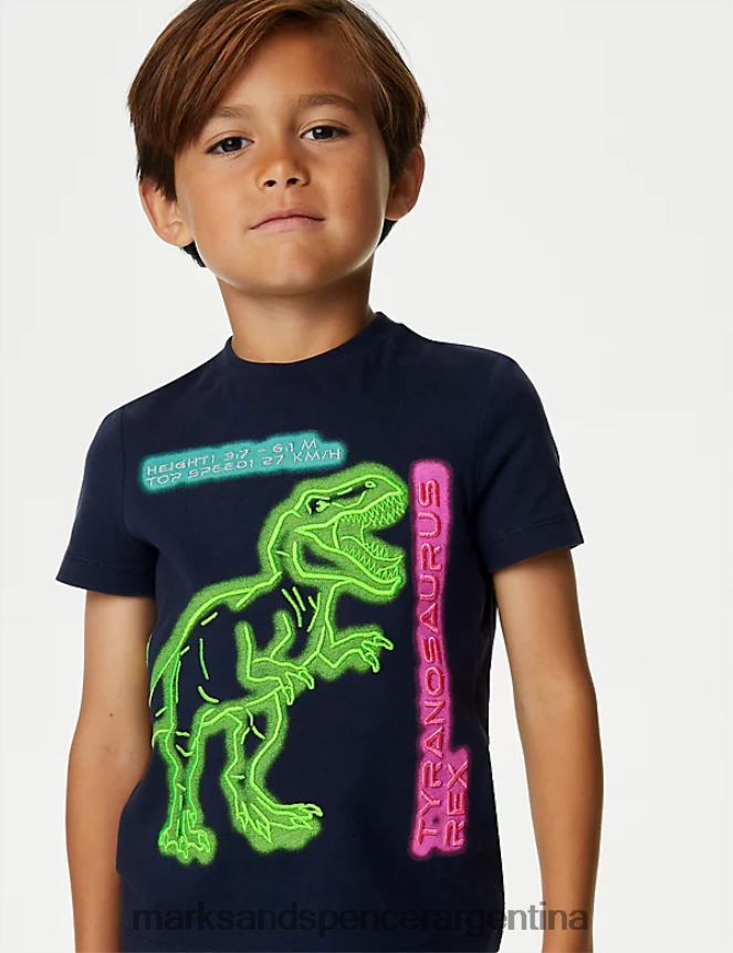 Marks & Spencer niños camiseta de dinosaurio de puro algodón ropa Armada 46VL7926