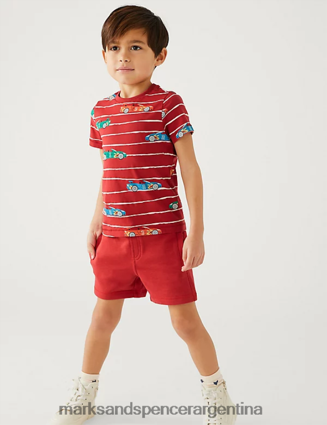 Marks & Spencer niños camiseta de puro algodón con diseño de coche ropa mezcla roja 46VL8148