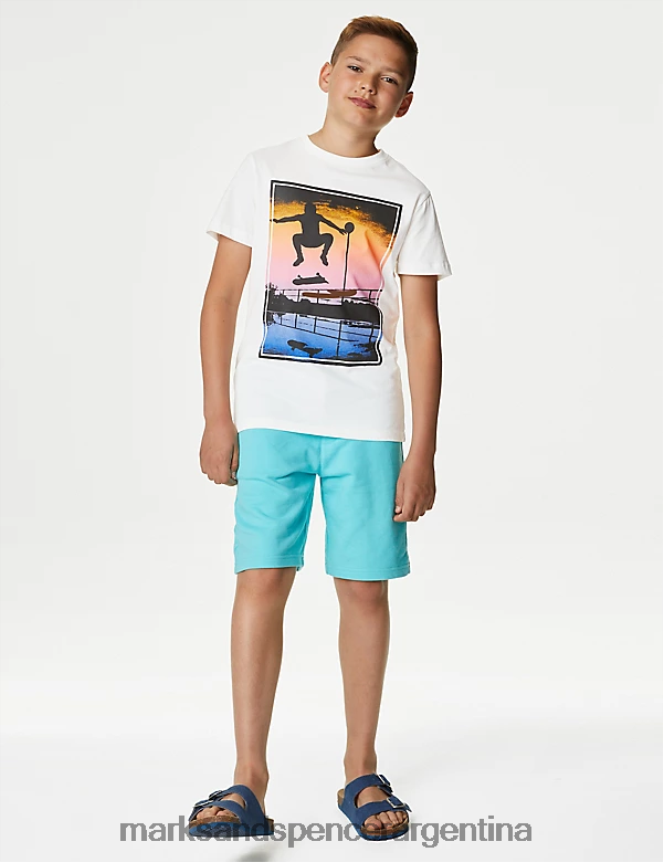 Marks & Spencer niños camiseta de puro algodón con estampado de skate ropa mezcla blanca 46VL8170