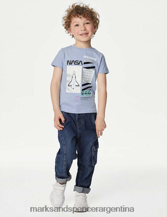 Marks & Spencer niños camiseta nasa de puro algodón ropa mezcla azul 46VL7896