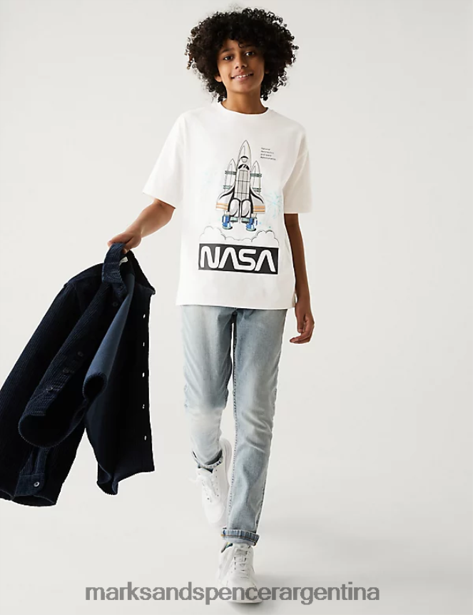 Marks & Spencer niños camiseta nasa de puro algodón ropa mezcla blanca 46VL8186