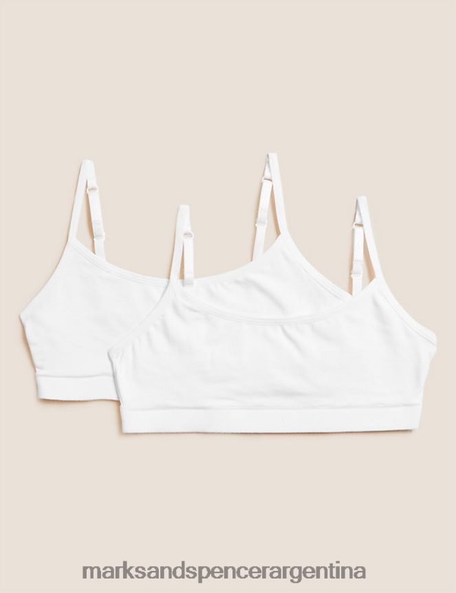 Marks & Spencer niños Paquete de 2 tops cortos enriquecidos en algodón Flexifit ropa blanco 46VL4408