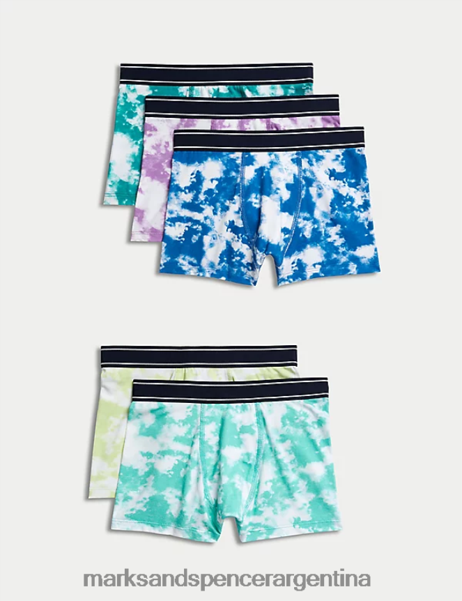 Marks & Spencer niños Paquete de 5 calzoncillos con teñido anudado y rico en algodón ropa mezcla blanca 46VL7920