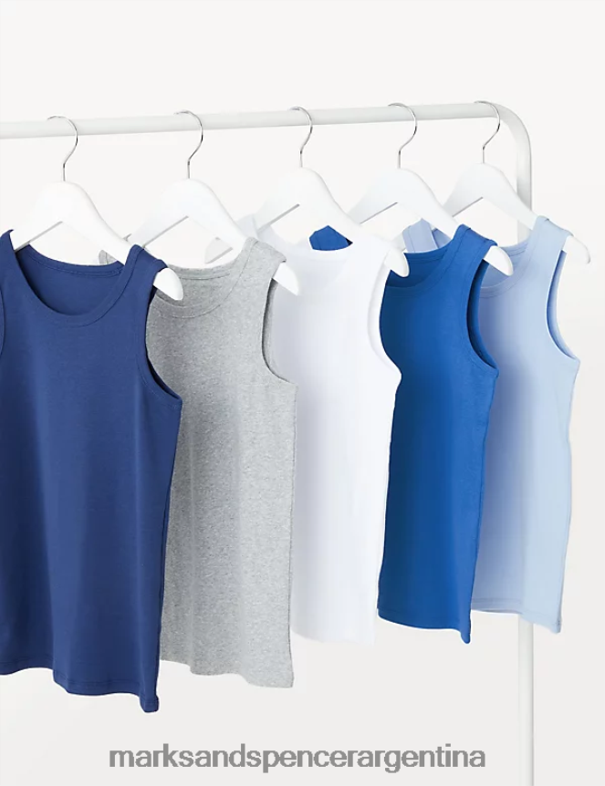 Marks & Spencer niños Paquete de 5 camisetas sin mangas de puro algodón ropa mezcla azul 46VL8210