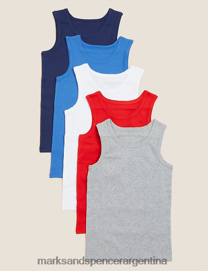 Marks & Spencer niños Paquete de 5 camisetas sin mangas de puro algodón ropa mezcla roja 46VL7940