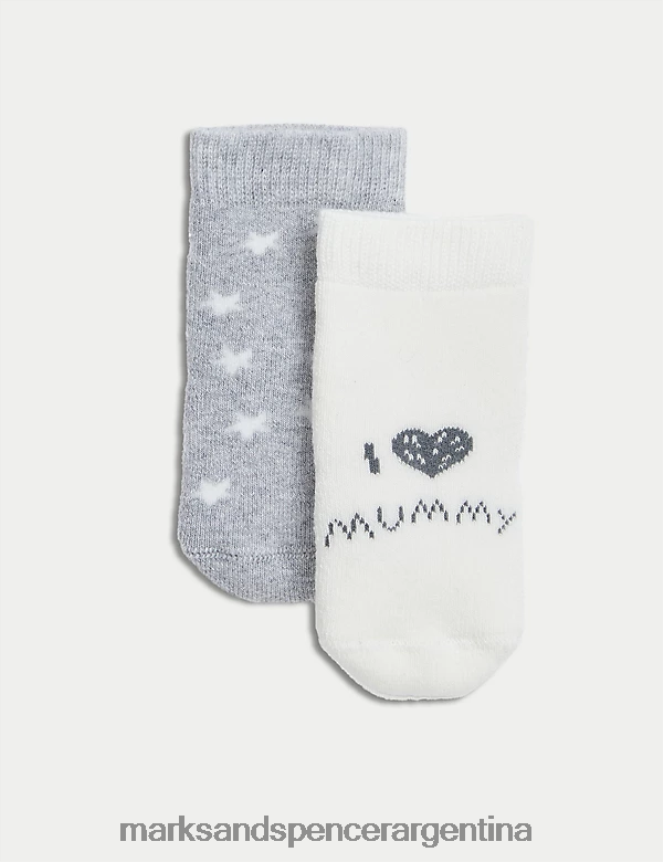 Marks & Spencer niños Paquete de 2 calcetines con estampado rico en algodón ropa multi 46VL8150