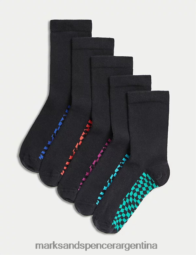 Marks & Spencer niños Paquete de 5 calcetines escolares con diseño de cuadros en algodón ropa mezcla negra 46VL7836