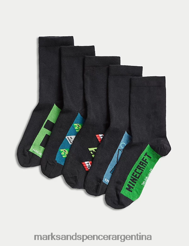 Marks & Spencer niños Paquete de 5 calcetines escolares de Minecraft. ropa mezcla gris 46VL7898