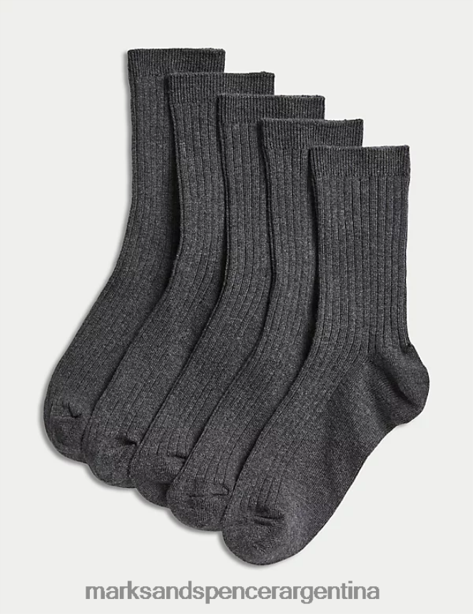 Marks & Spencer niños Paquete de 5 calcetines escolares de canalé ropa gris 46VL8212