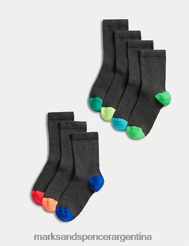 Marks & Spencer niños Paquete de 7 calcetines escolares con rico algodón ropa mezcla gris 46VL7878