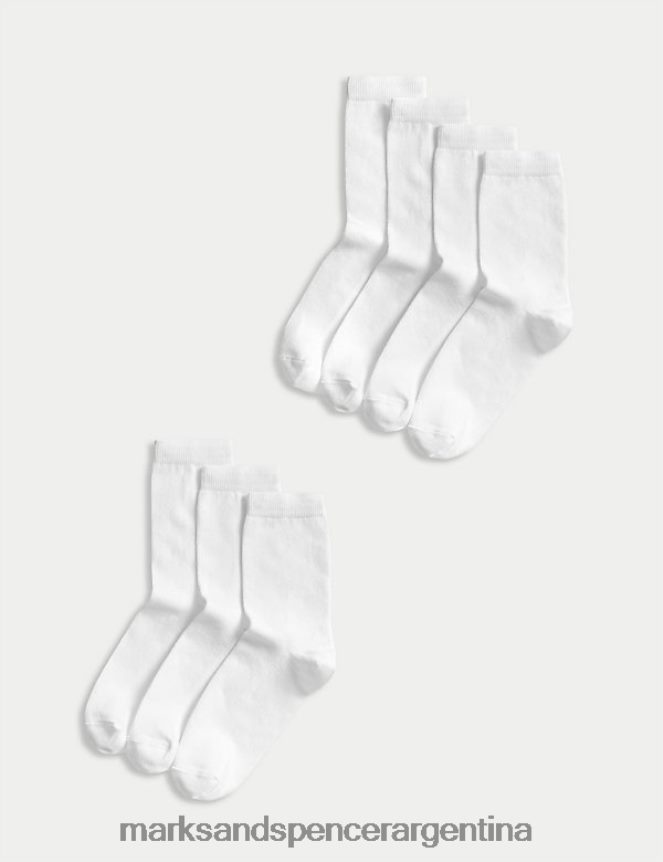 Marks & Spencer niños Paquete de 7 calcetines escolares tobilleros ropa blanco 46VL7874