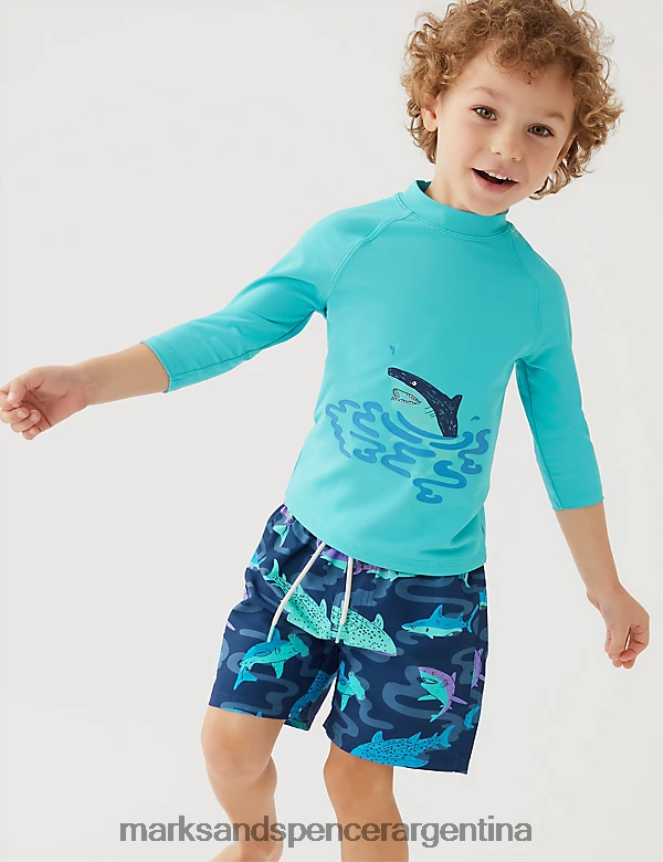 Marks & Spencer niños Conjunto de natación de tiburón de 2 piezas ropa mezcla azul 46VL8154