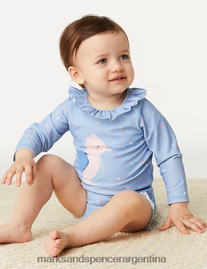 Marks & Spencer niños Juego de natación de caballito de mar de 2 piezas. ropa mezcla azul 46VL7706