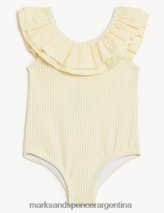 Marks & Spencer niños traje de baño a rayas con volantes ropa amarillo 46VL7950