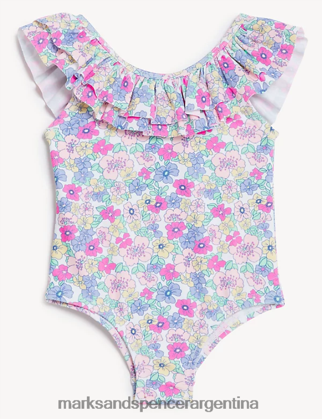 Marks & Spencer niños traje de baño con volantes y estampado de margaritas ropa mezcla rosa 46VL7718