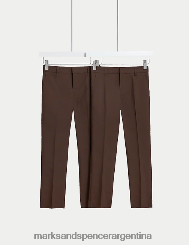 Marks & Spencer niños Pack de 2 pantalones escolares de pernera slim ropa marrón 46VL308