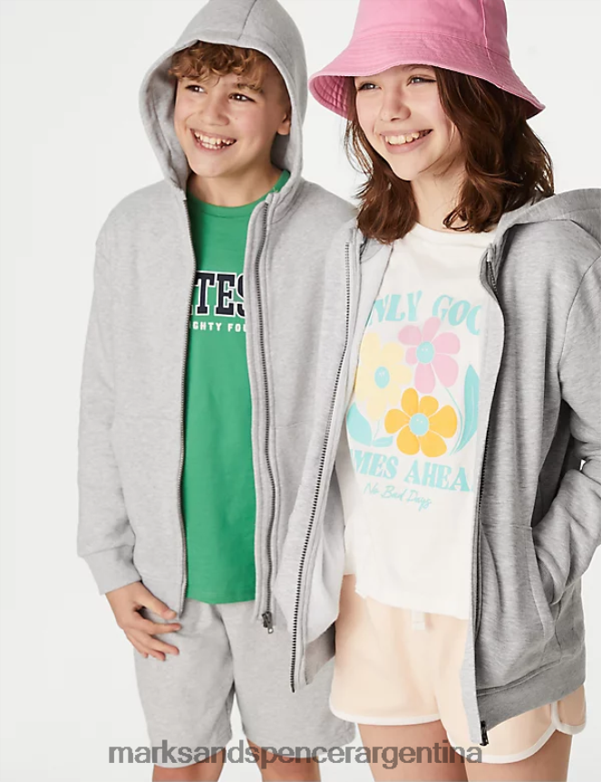 Marks & Spencer niños Cremallera rica en algodón con capucha. ropa gris 46VL8234
