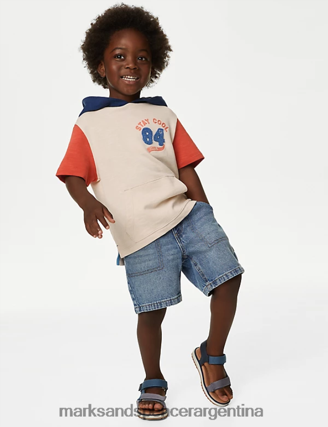 Marks & Spencer niños sudadera con capucha de manga corta de puro algodón ropa mezcla de crema 46VL8092